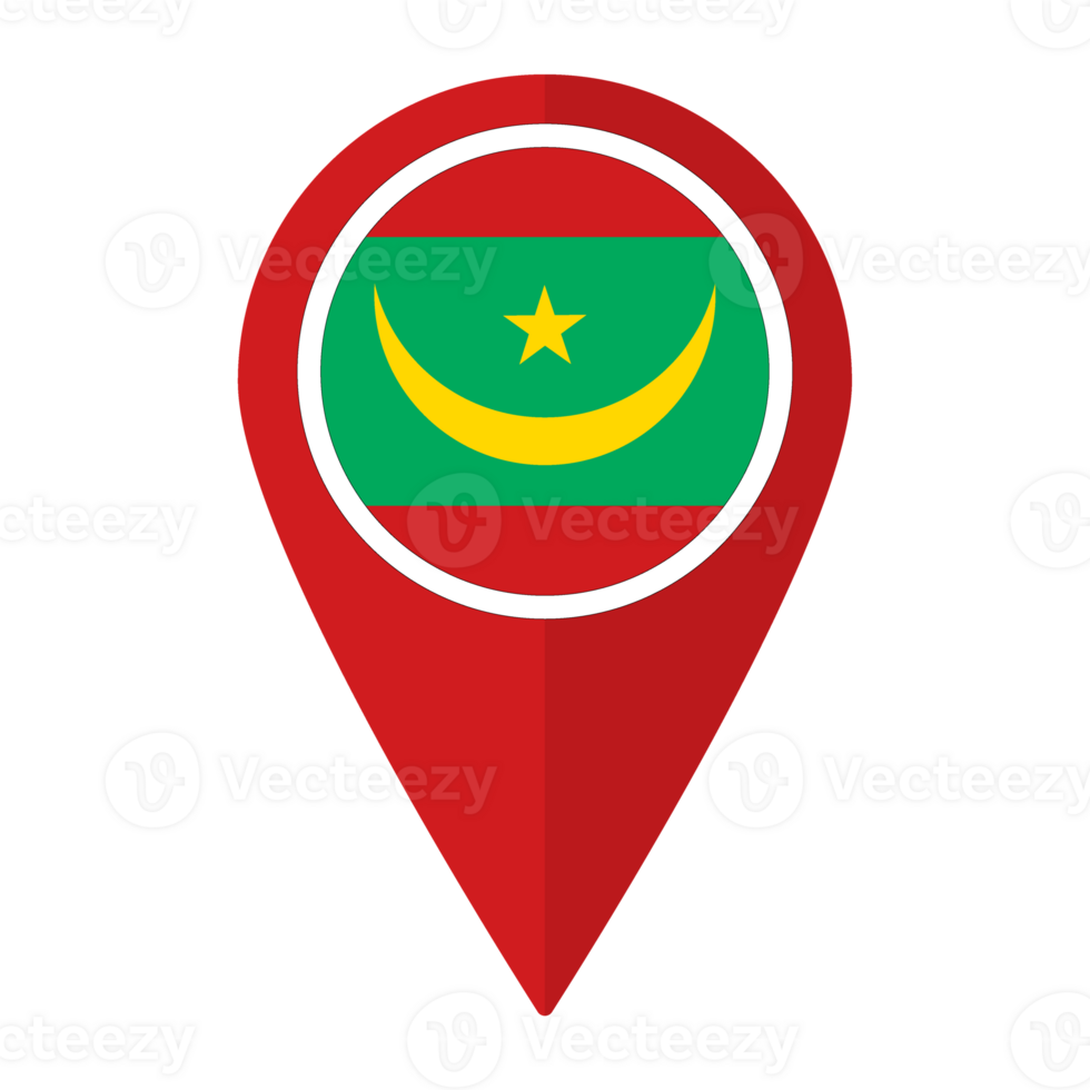 Mauritania flag on map pinpoint icon isolated. Flag of Mauritania png