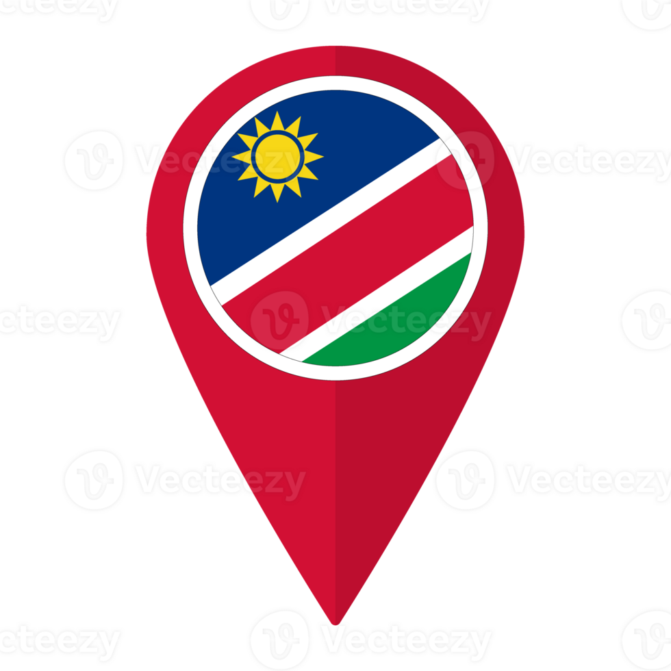 Namibia flag on map pinpoint icon isolated. Flag of Namibia png