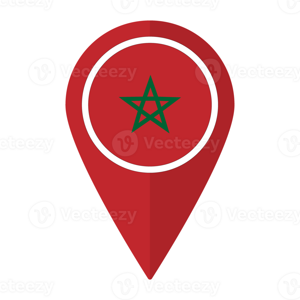 Morocco flag on map pinpoint icon isolated. Flag of Morocco png