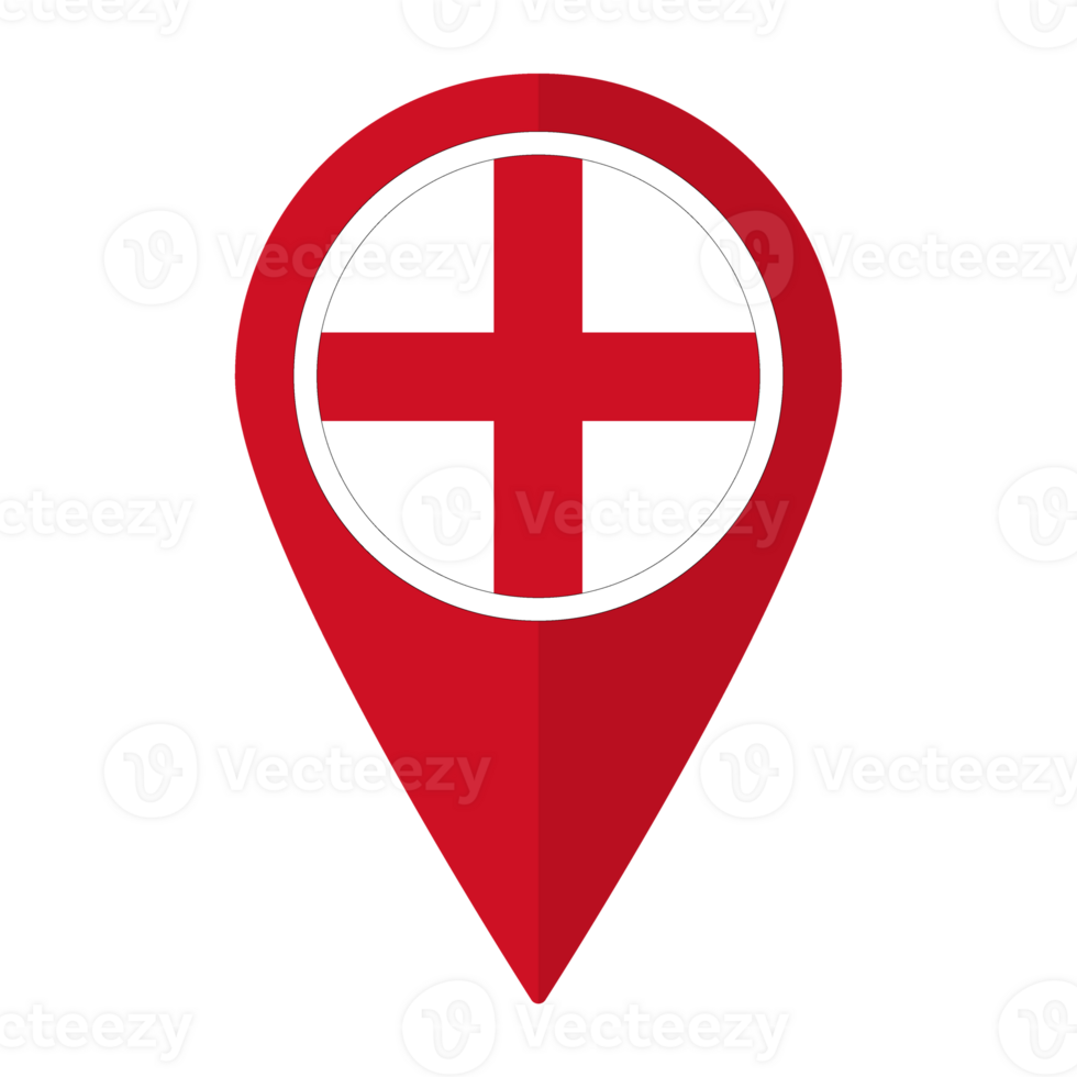 England flag on map pinpoint icon isolated. Flag of England png