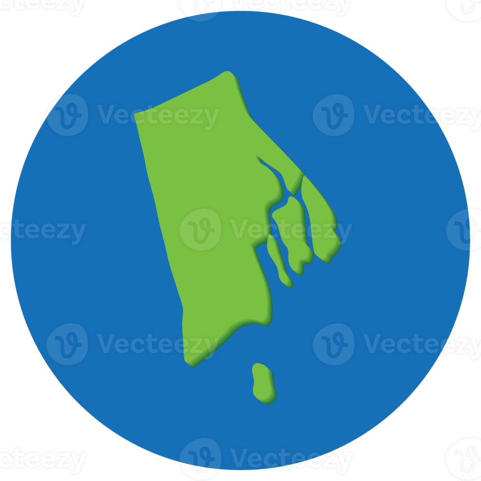 Rhode Island state map in globe shape green with blue round circle color. Map of the U.S. state of Rhode Island. png