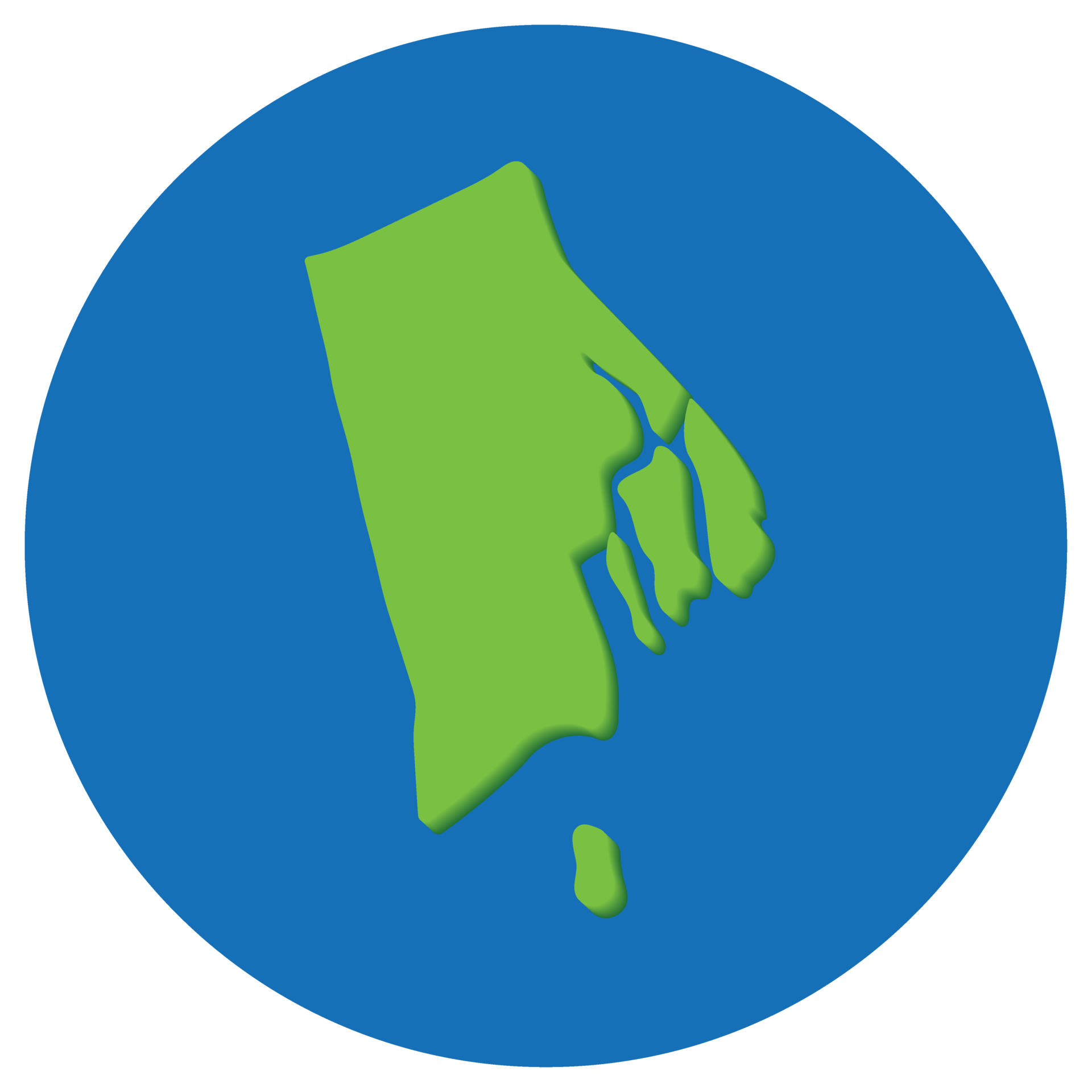 Rhode Island state map in globe shape green with blue round circle