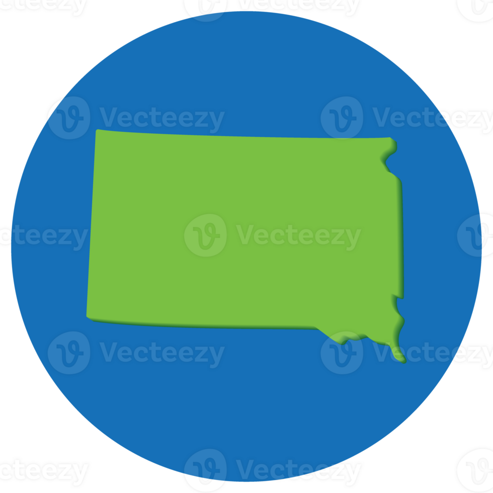 South Dakota state map in globe shape green with blue round circle color. Map of the U.S. state of South Dakota. png