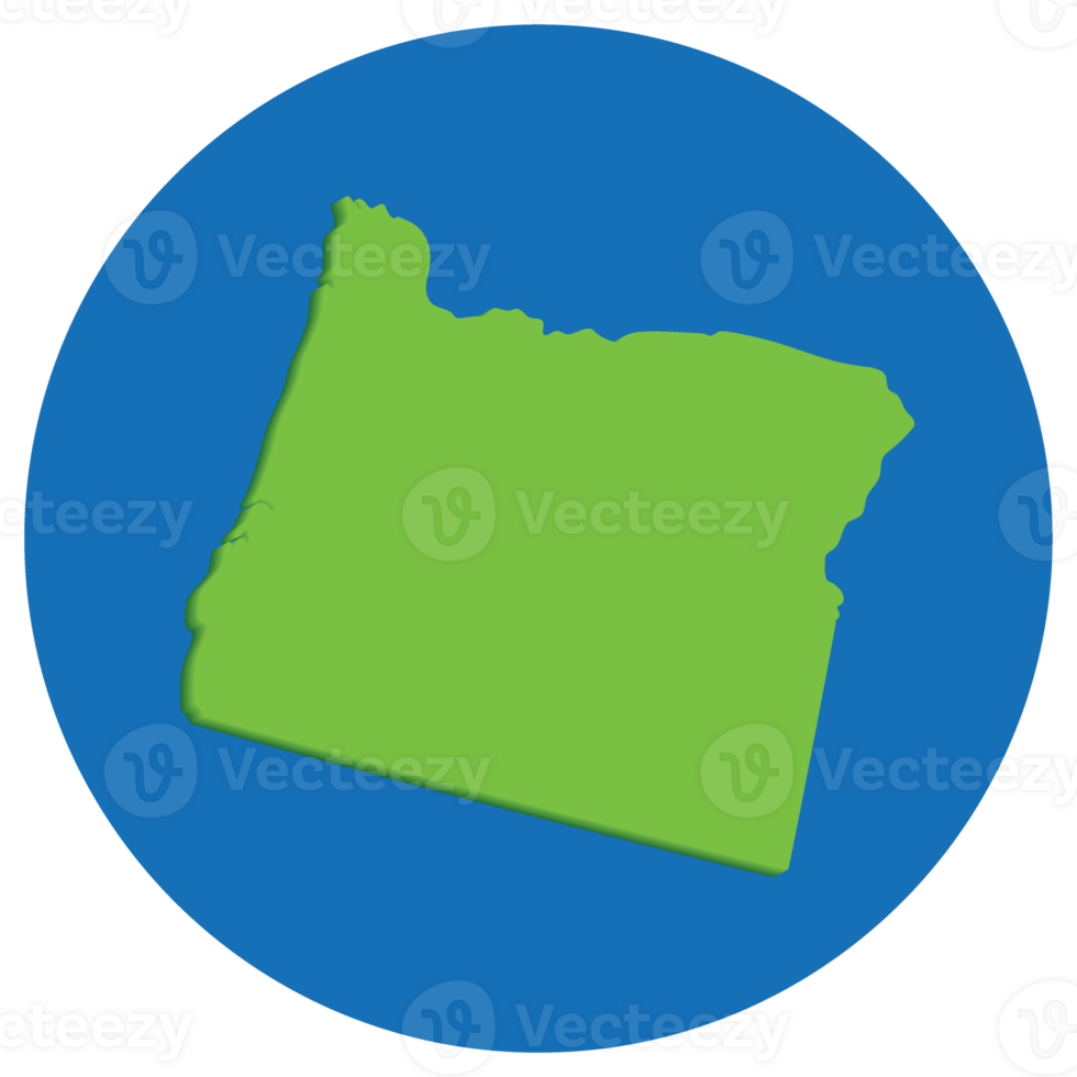 Oregon Map in globe shape green with blue round circle color. Map of Oregon. USA map png