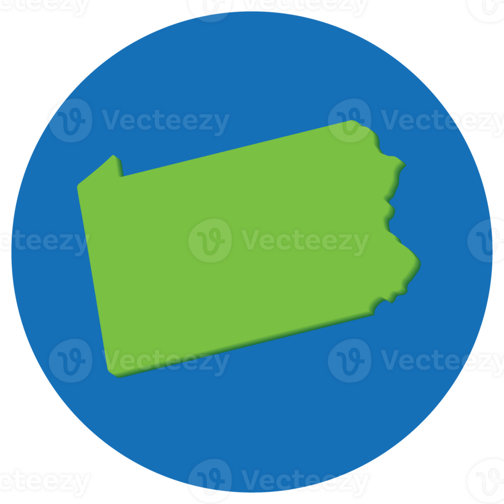 Pennsylvania state map in globe shape green with blue round circle color. Map of the U.S. state of Pennsylvania. png