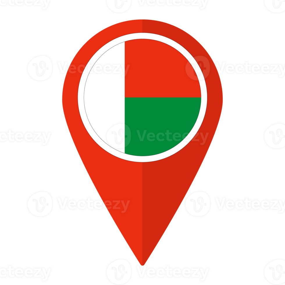 Madagascar flag on map pinpoint icon isolated. Flag of Madagascar png