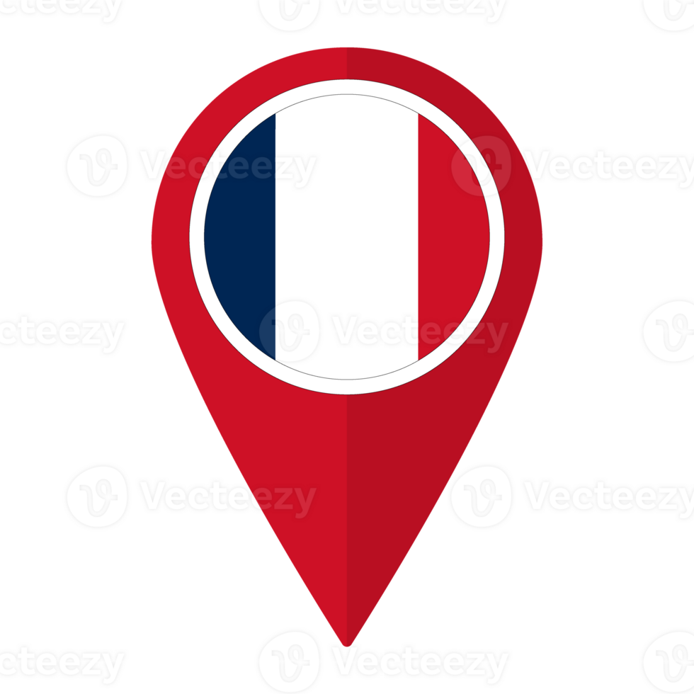 France flag on map pinpoint icon isolated. Flag of France png