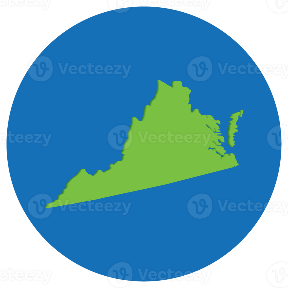Virgínia Estado mapa dentro globo forma verde com azul volta círculo cor. mapa do a nos Estado do Virgínia. png