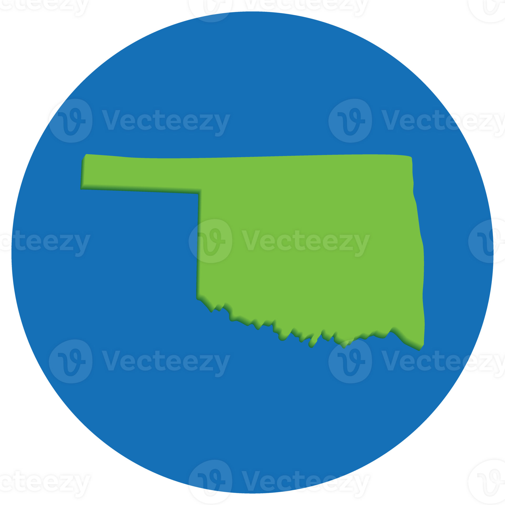 Map of Oklahoma in globe shape green with blue round circle color