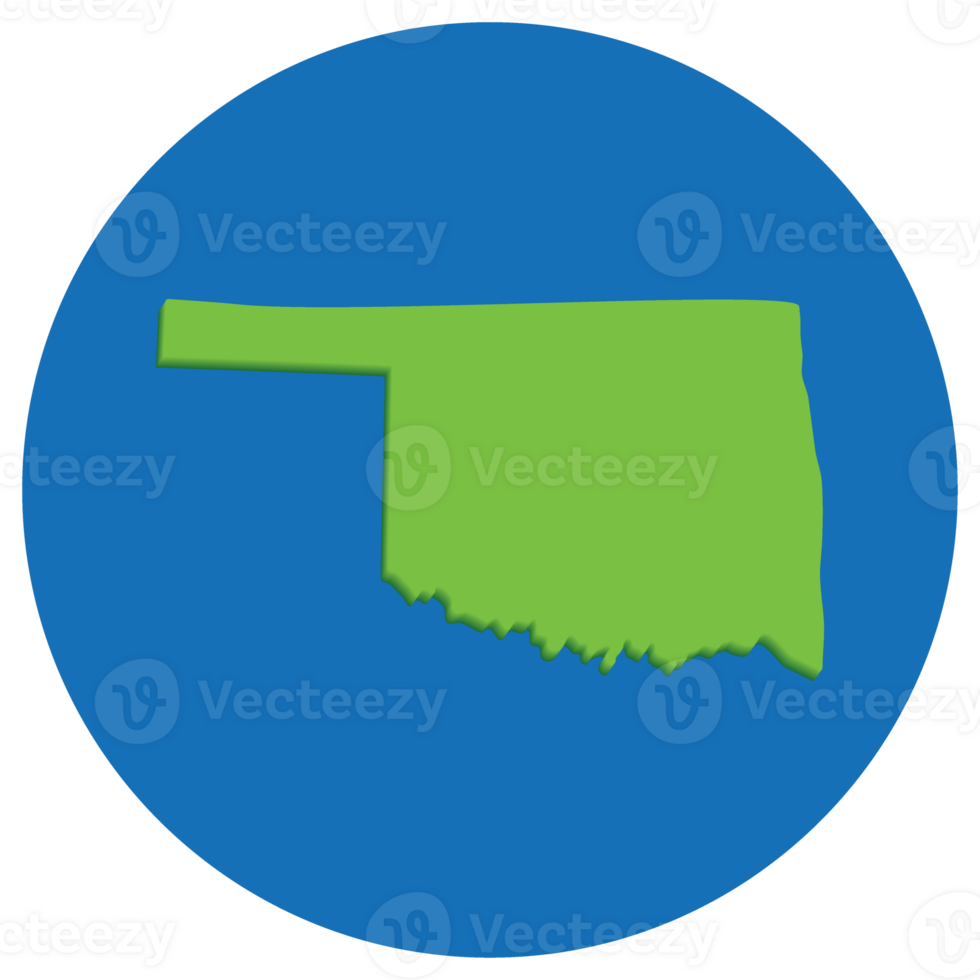 Map of Oklahoma in globe shape green with blue round circle color. Oklahoma map. USA map png