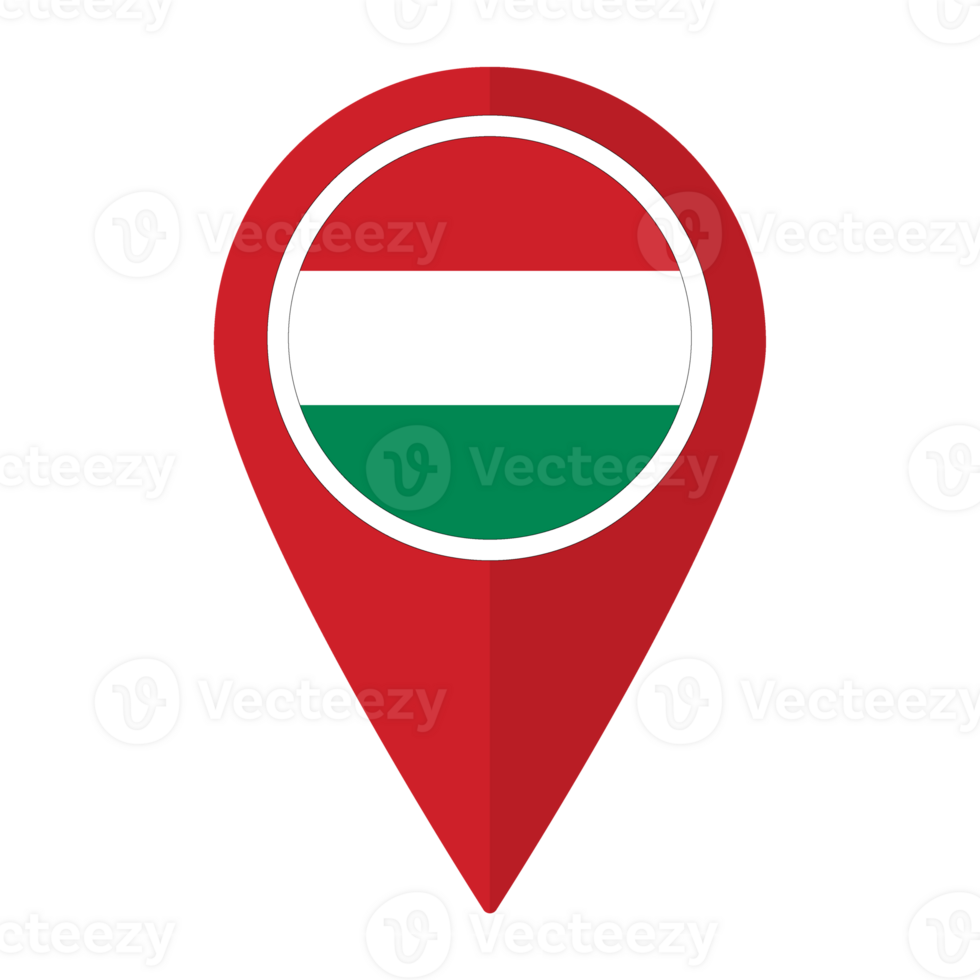 Hungary flag on map pinpoint icon isolated. Flag of Hungary png