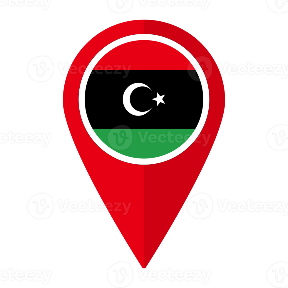 Libya flag on map pinpoint icon isolated. Flag of Libya png