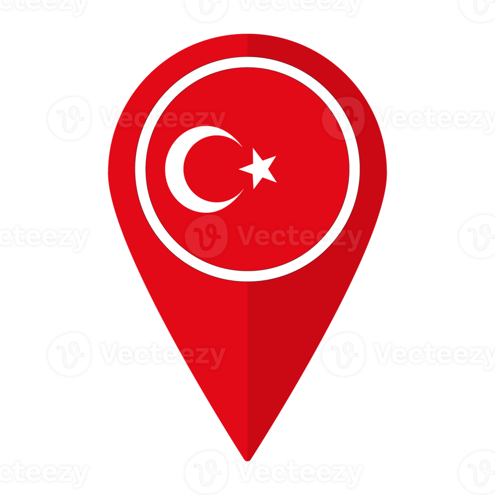 Turkey flag on map pinpoint icon isolated. Flag of Turkey png