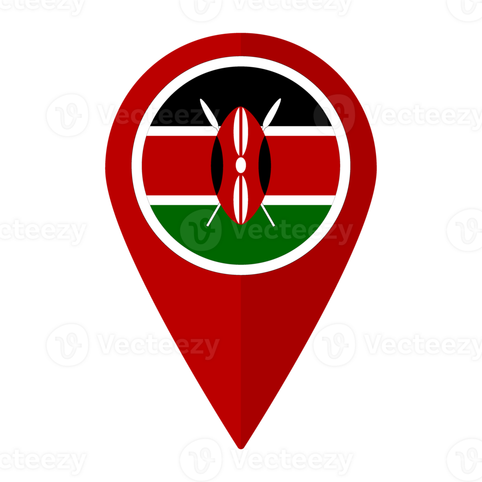 Kenya flag on map pinpoint icon isolated. Flag of Kenya png