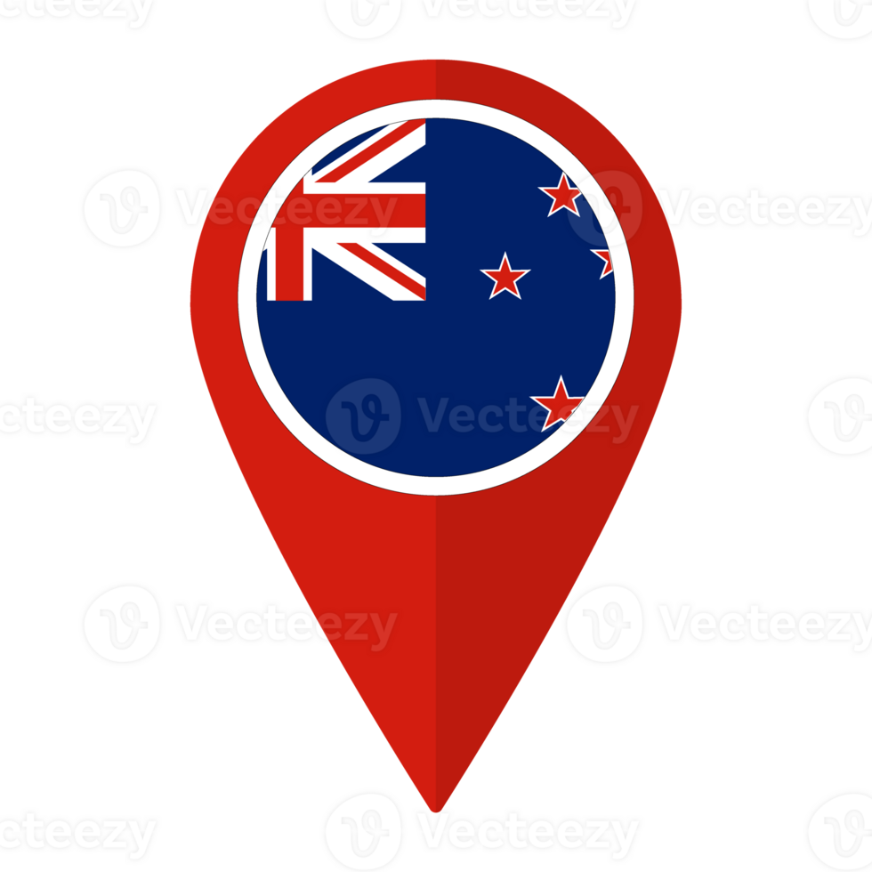 New Zealand flag on map pinpoint icon isolated. Flag of New Zealand png