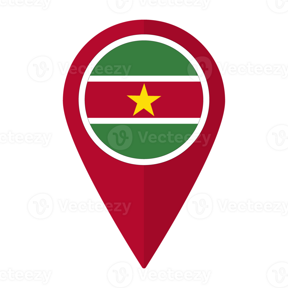 Suriname flag on map pinpoint icon isolated. Flag of Suriname png