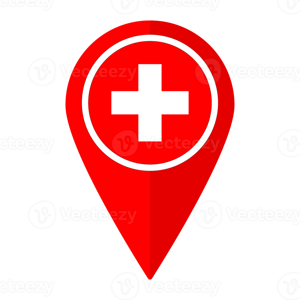 Switzerland flag on map pinpoint icon isolated. Flag of Switzerland png