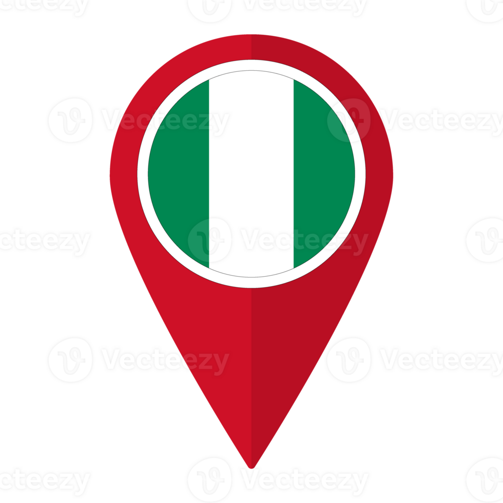 Nigeria flag on map pinpoint icon isolated. Flag of Nigeria png