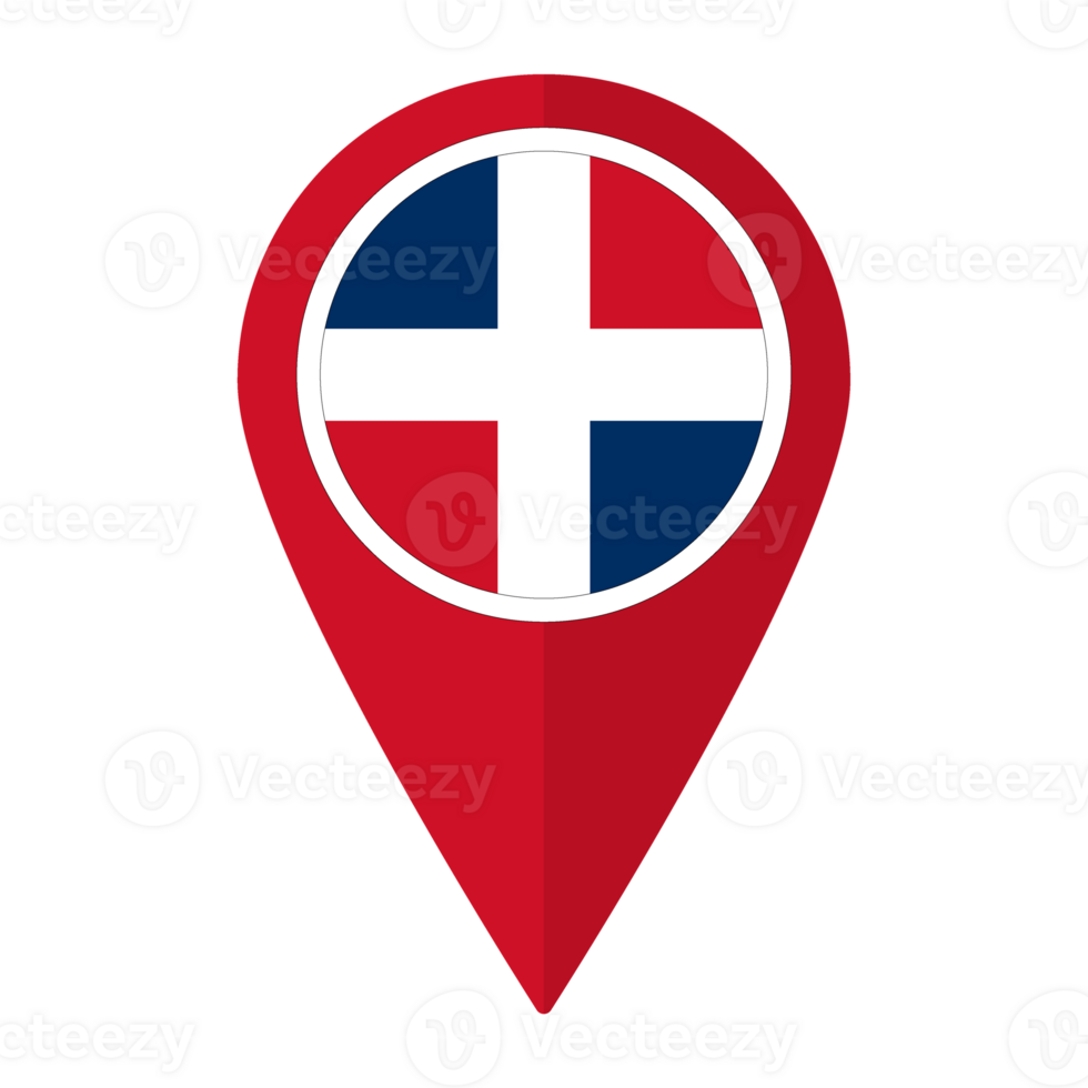 Dominican flag on map pinpoint icon isolated. Flag of Dominican png