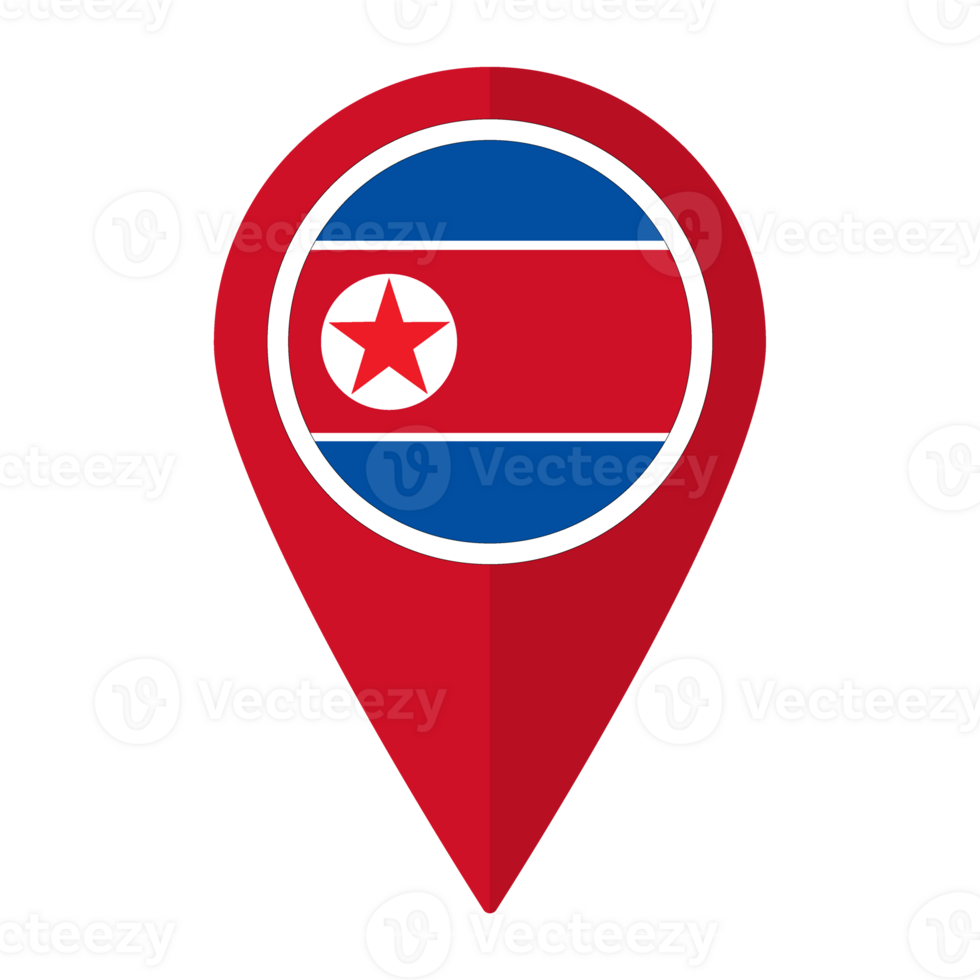 North Korea flag on map pinpoint icon isolated. Flag of North Korea png
