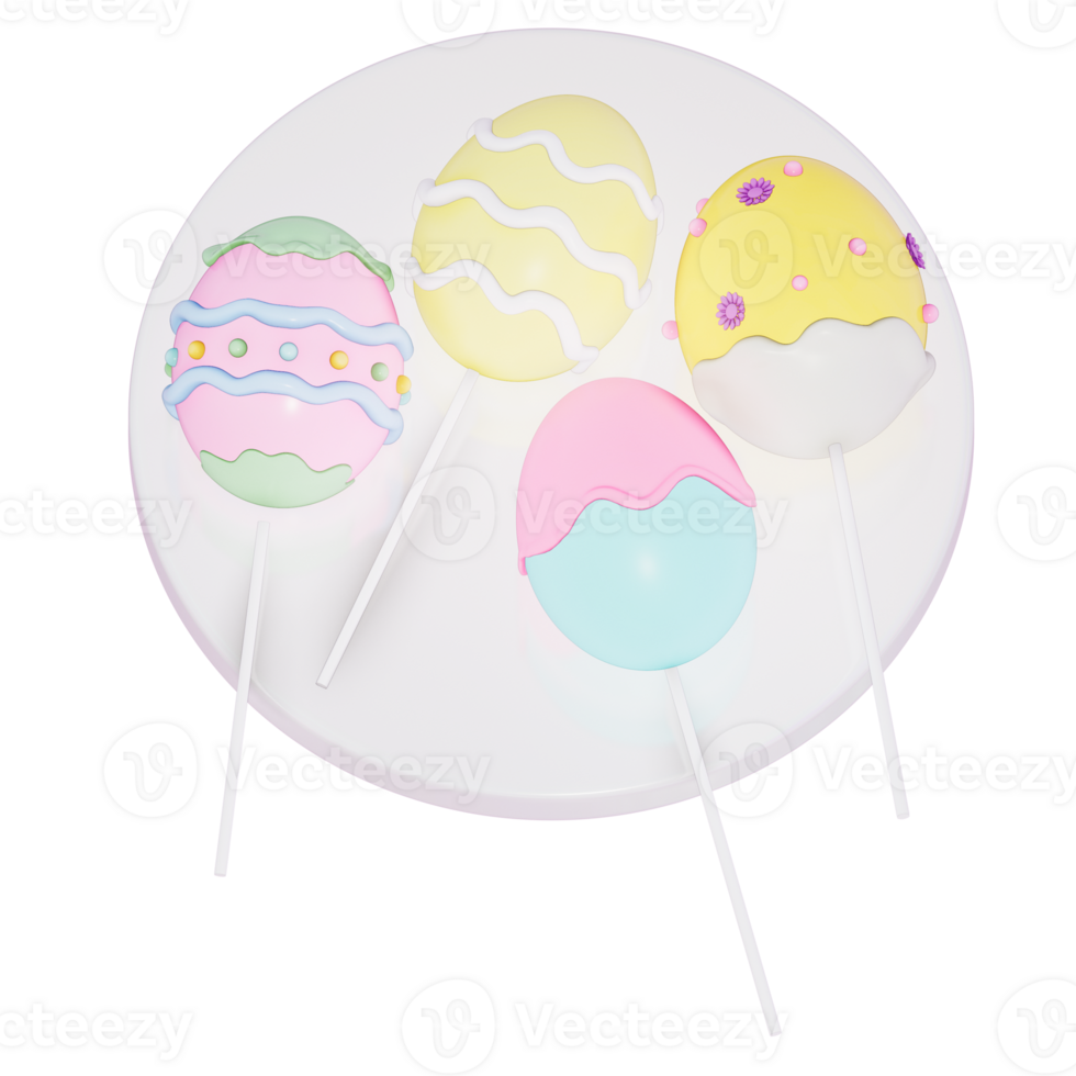 Easter holiday dessert Easter Egg Cake Pops on transparent background, 3D rendering png