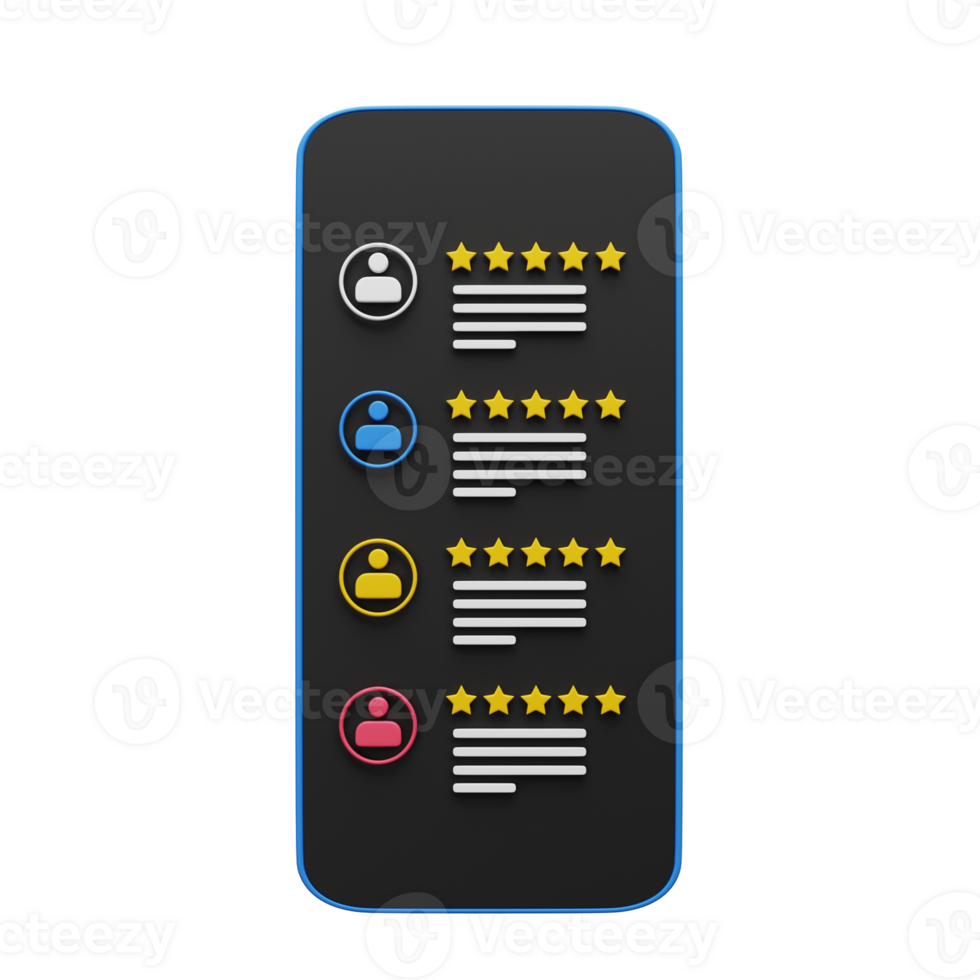 Customer review on smartphone 3d render png