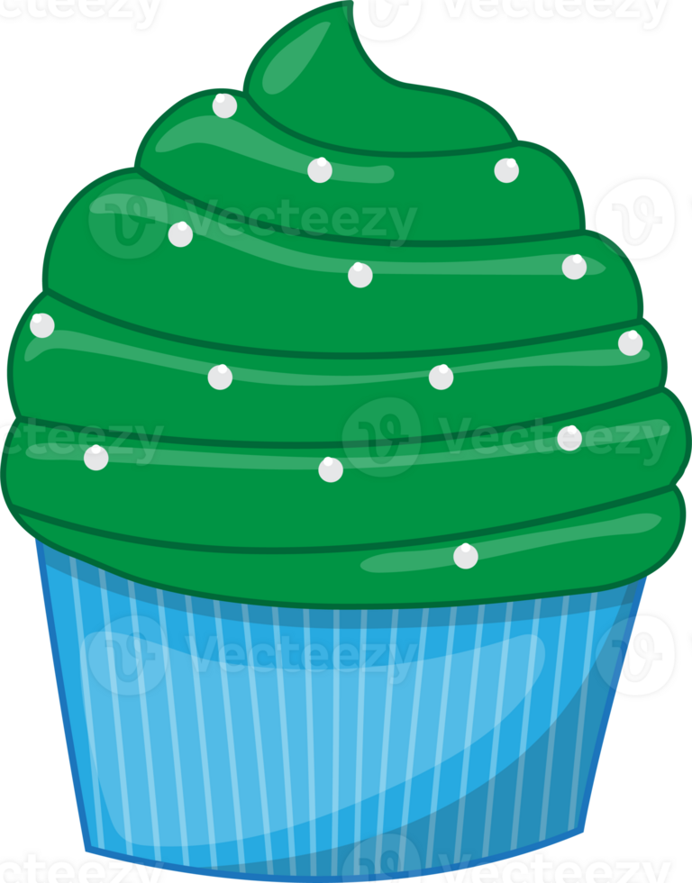 Green cupcake in blue paper cup flat icon cartoon PNG