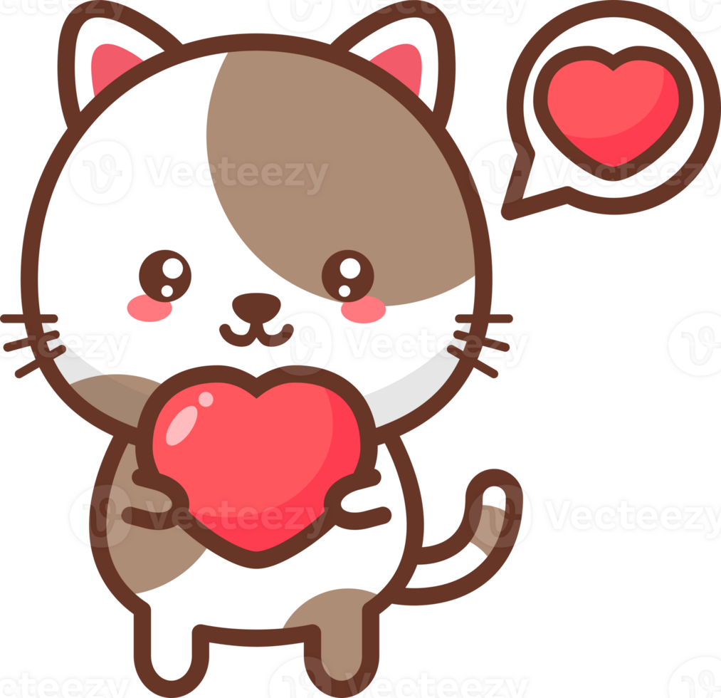Cute kitty cat with a heart cartoon illustration png