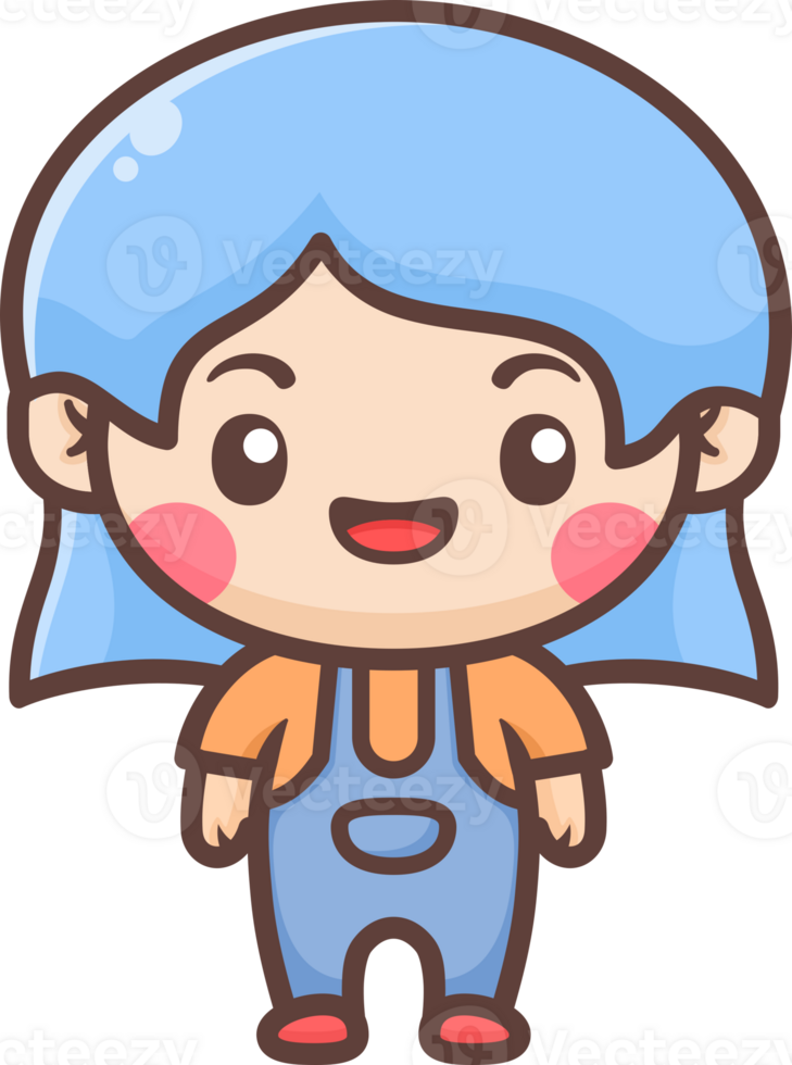Cute happy little girl cartoon illustration png