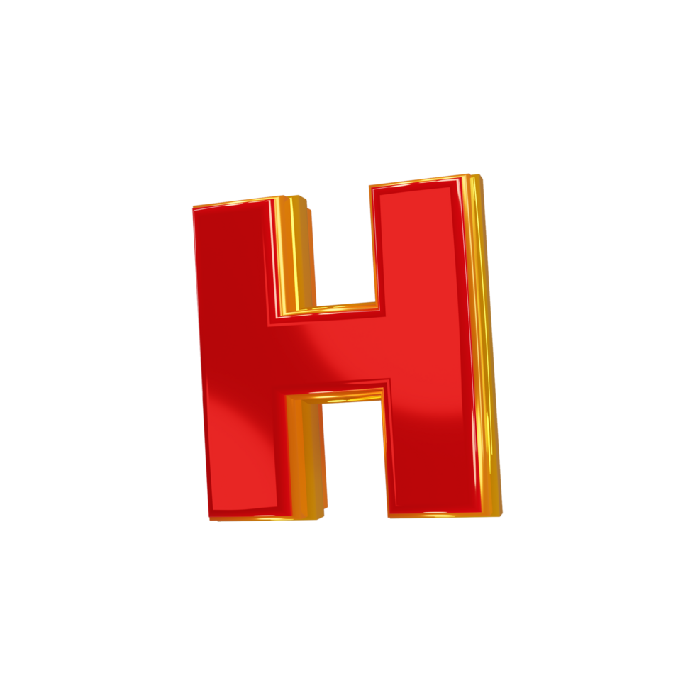 Glossy red alphabet with yellow 3d letter h png