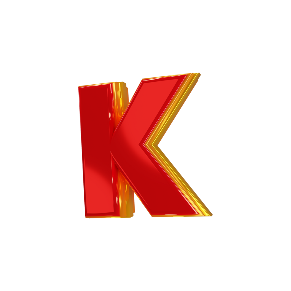 Glossy red alphabet with yellow 3d letter k png