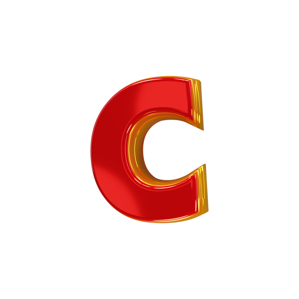 Glossy red alphabet with yellow 3d letter c png