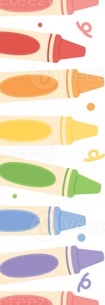 Cute pastel colored crayons border. Flat design illustration. Back to school concept. png