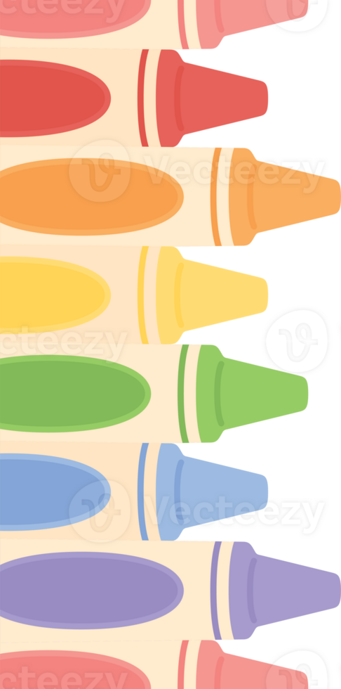 Cute pastel colored crayons border. Flat design illustration. Back to school concept. png