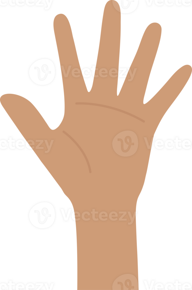 Flat design illustration of hand raised up. png