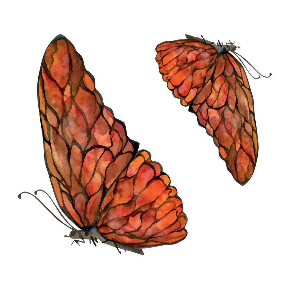 mano dibujado acuarela ilustración mariposa hada alas joya cristal insecto polilla. granate rubí piedra solar ágata fuego ópalo. soltero objeto aislado en blanco antecedentes. diseño impresión comercio, boda, cumpleaños vector