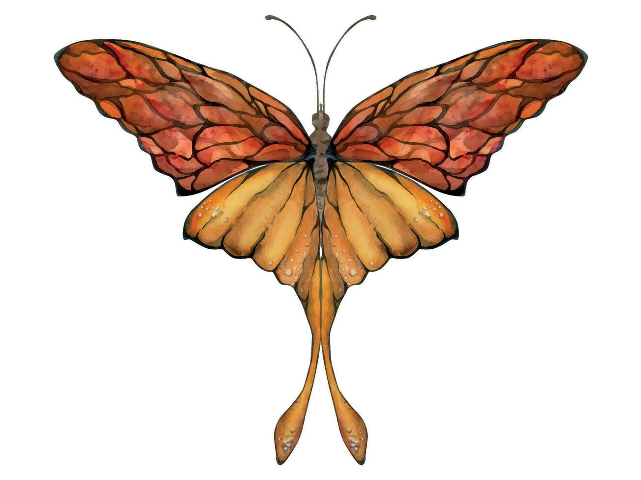 Hand drawn watercolor illustration butterfly fairy wings gem crystal insect moth. Amber garnet sunstone agate ruby. Single object isolated on white background. Design print, shop, wedding, birthday vector