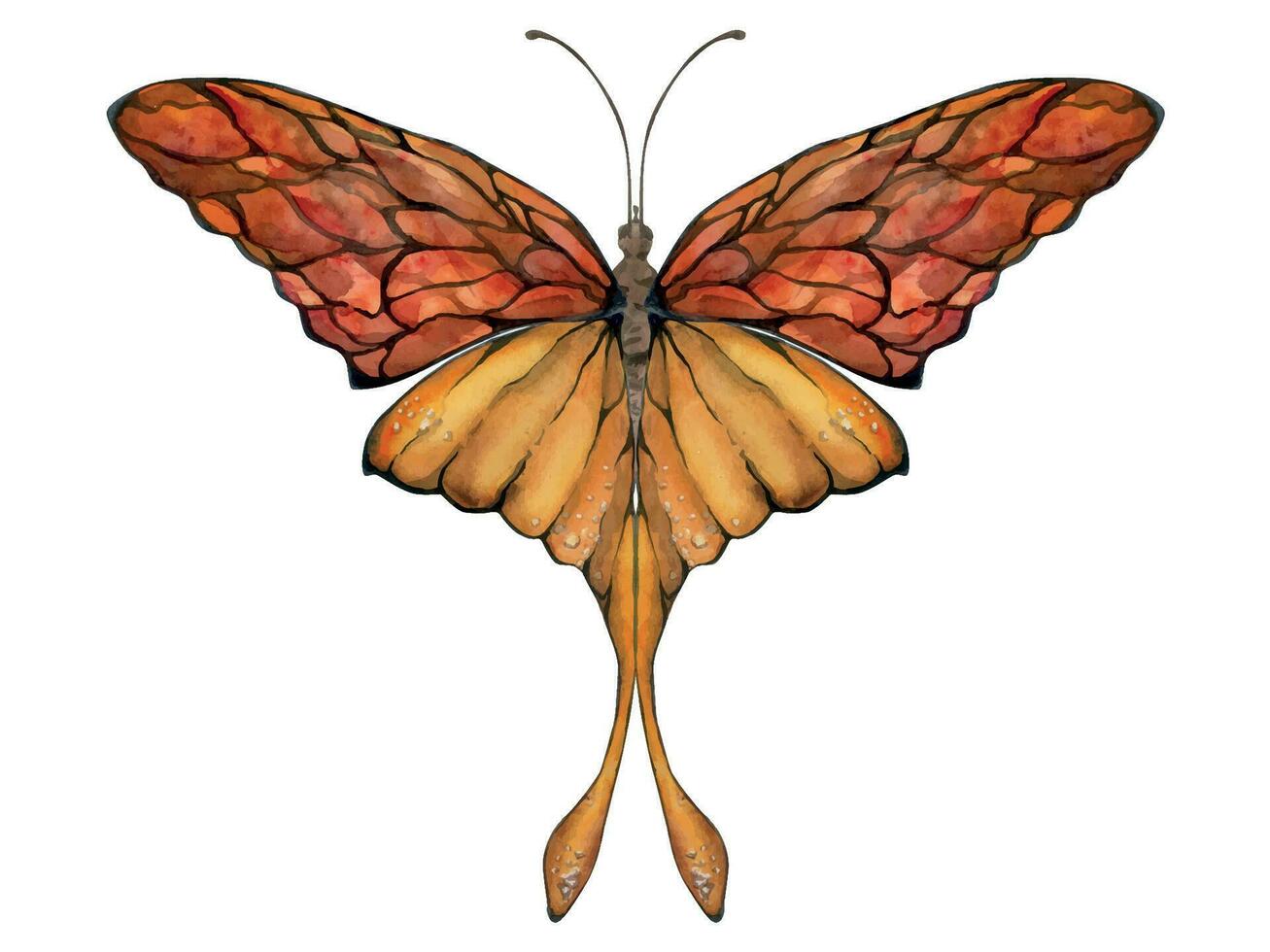 mano dibujado acuarela ilustración mariposa hada alas joya cristal insecto polilla. ámbar granate piedra solar ágata rubí. soltero objeto aislado en blanco antecedentes. diseño imprimir, comercio, boda, cumpleaños vector