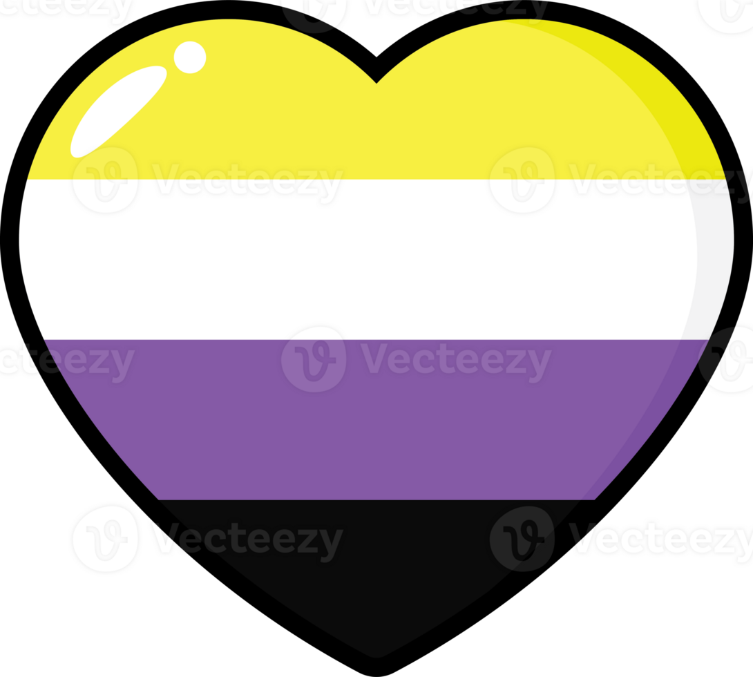 giallo, bianca, viola e nero colorato cuore icona, come il colori di il non binario bandiera. piatto design illustrazione. png