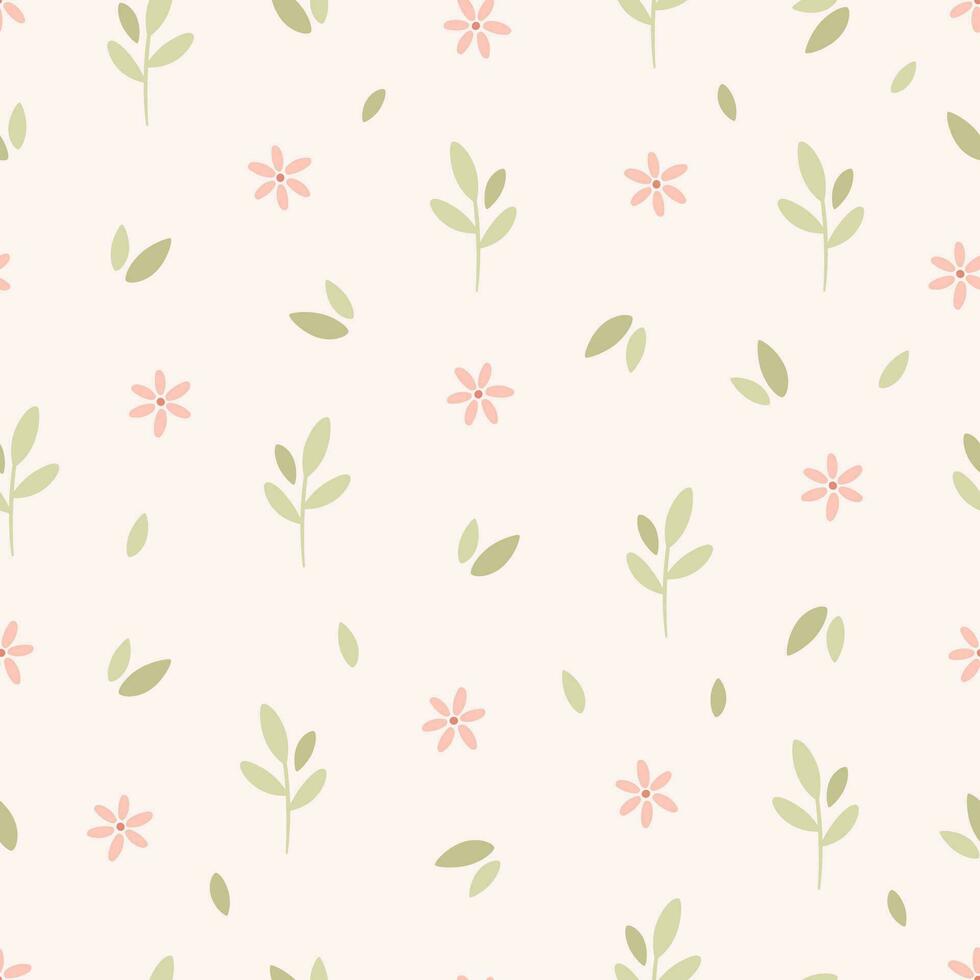 Gentle seamless pattern with small sprout and flowers. Nursery minimalist print. Printing on textiles, wallpaper, wrapping paper. vector