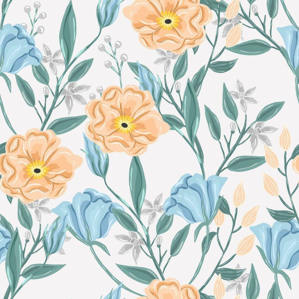 Hand Drawn Anemone and Jasmine Flower Seamless Pattern vector