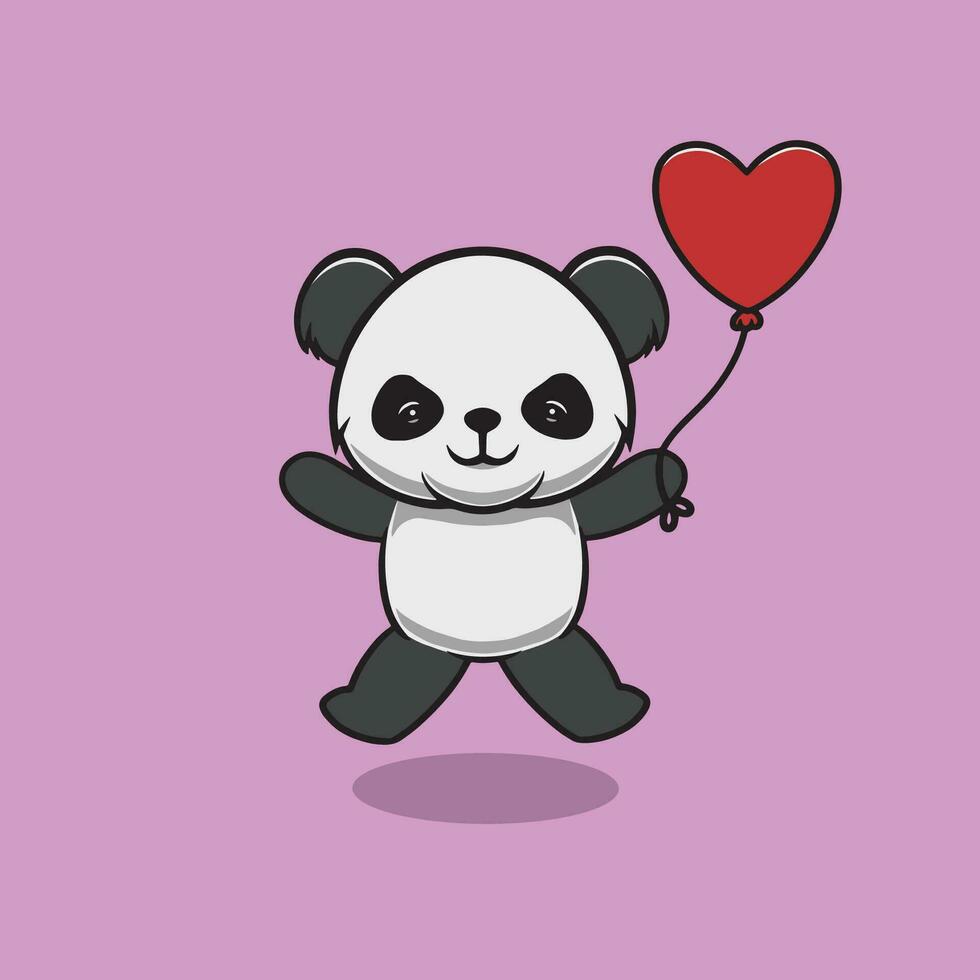 linda panda con corazón globo dibujos animados ilustración vector