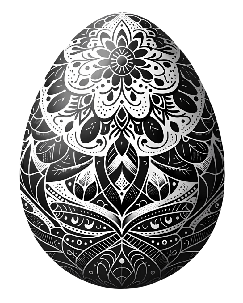AI generated Elegant Monochrome Floral Easter Egg Clipart png