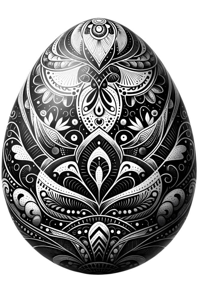 AI generated Elegant Monochrome Floral Easter Egg Clipart png