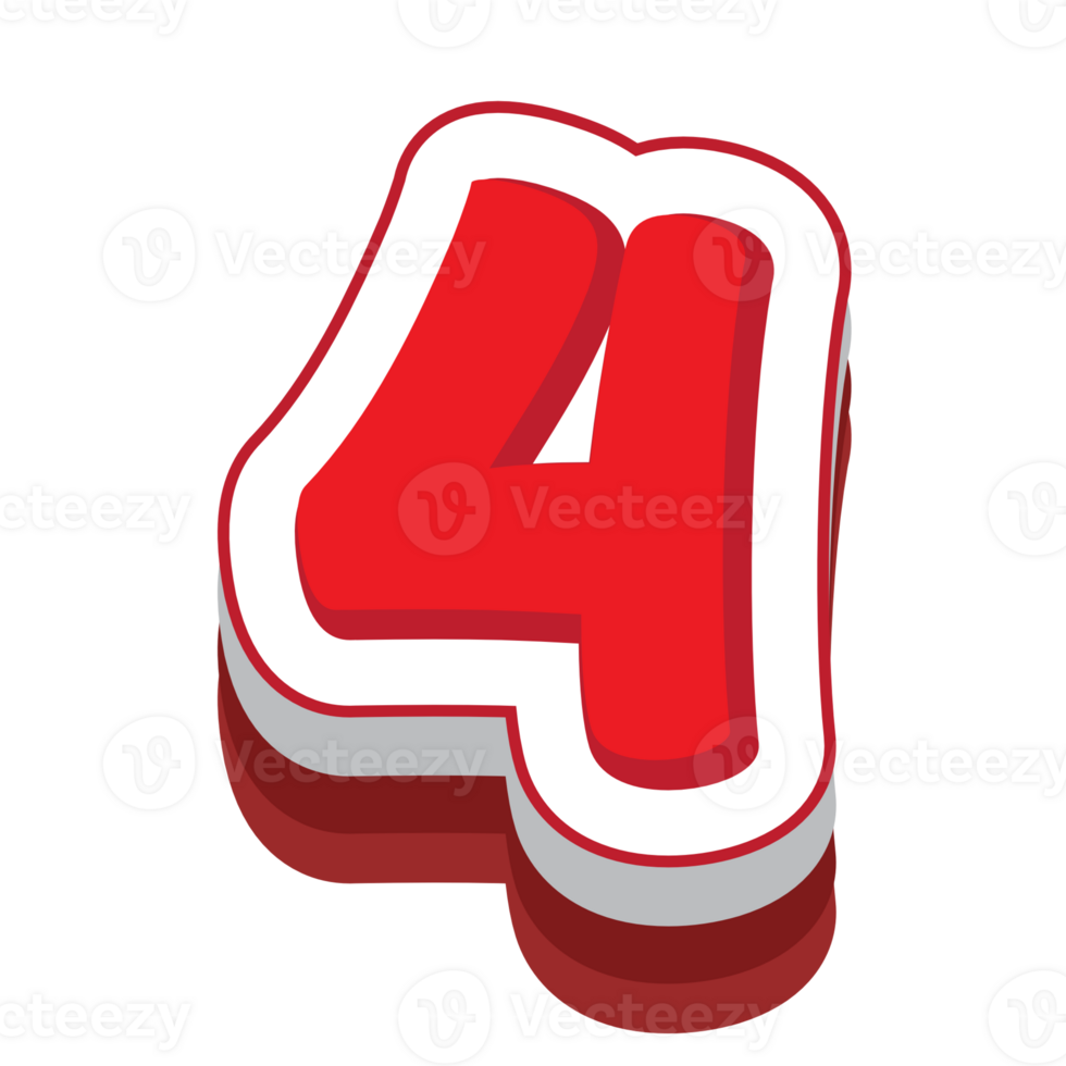 number 4 red cartoon text effect png