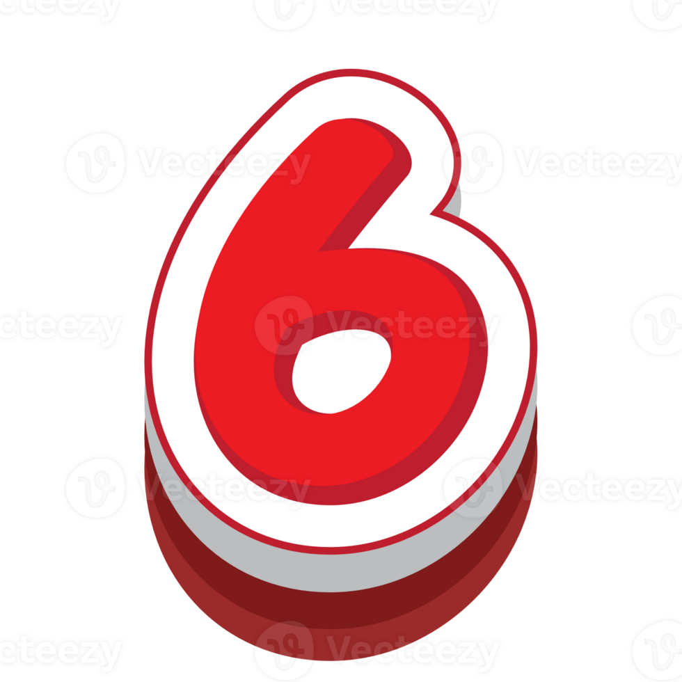number 6 red cartoon text effect png
