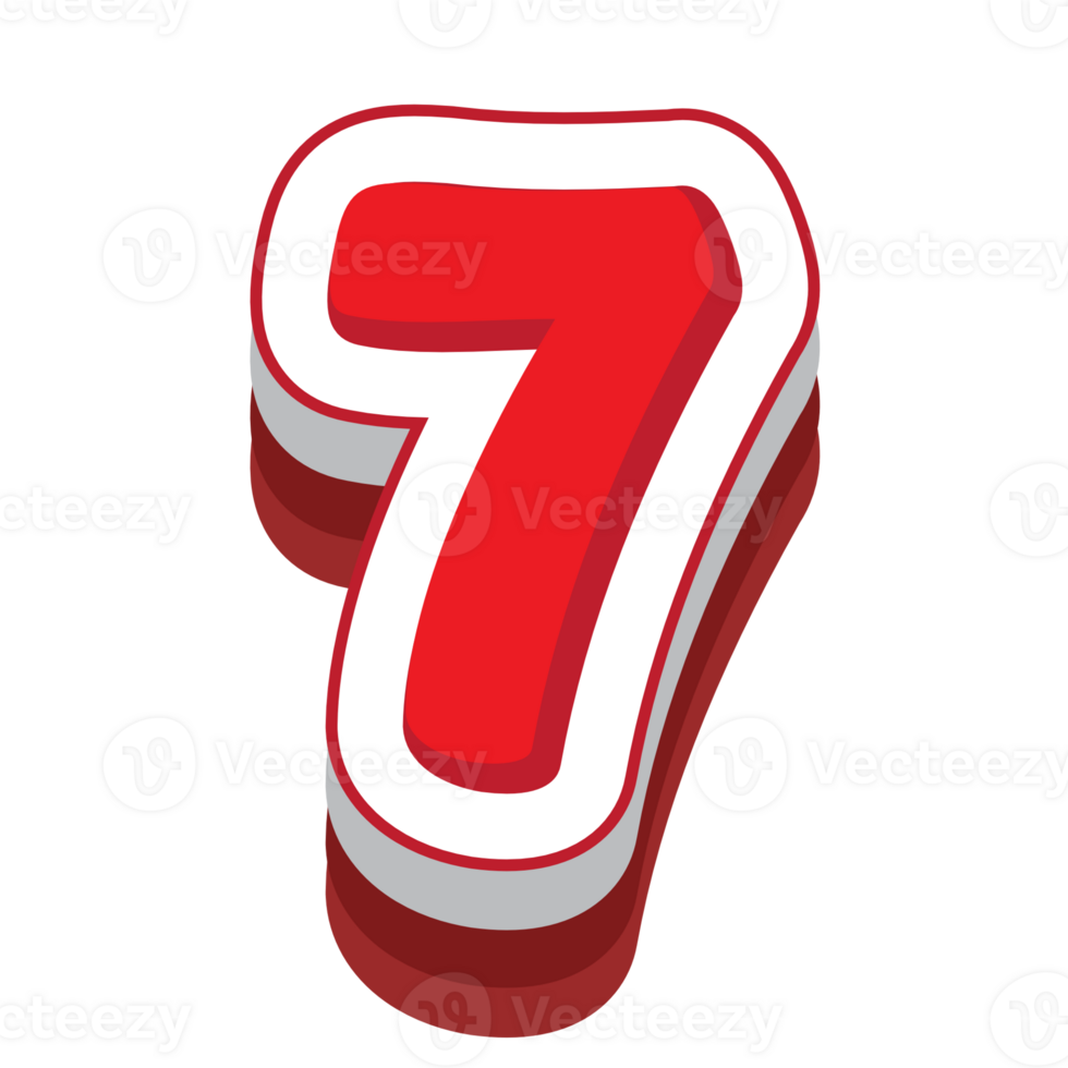 number 7 red cartoon text effect png