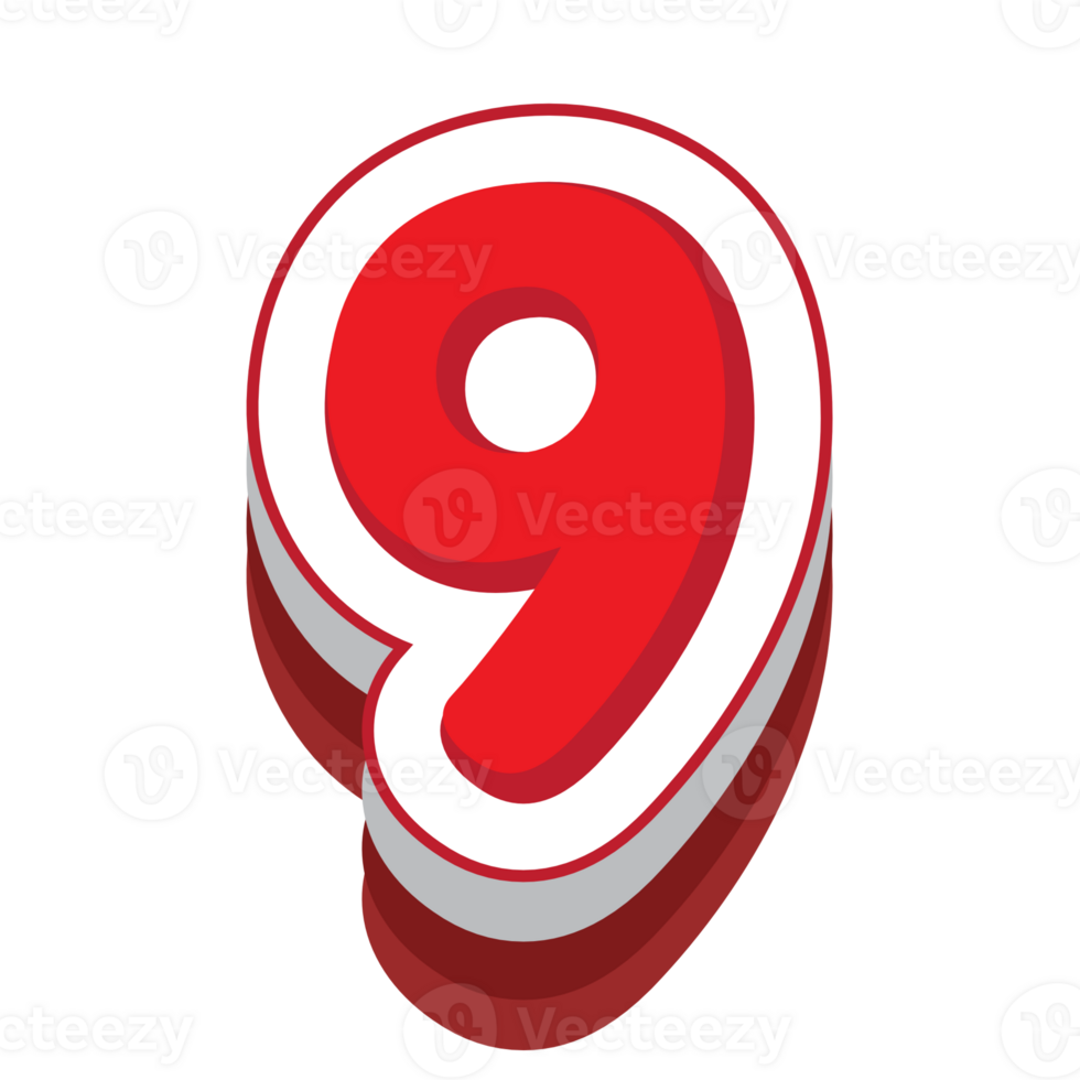 number 9 red cartoon text effect png