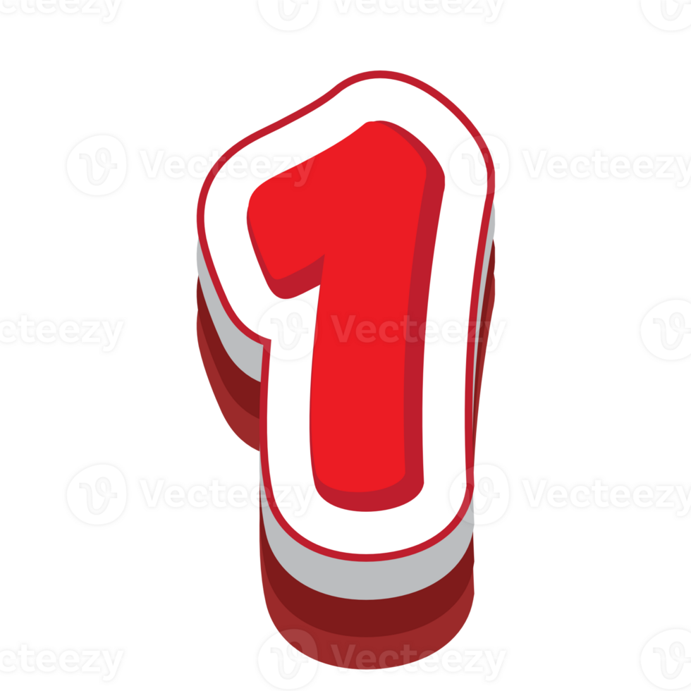 number 1 red cartoon text effect png