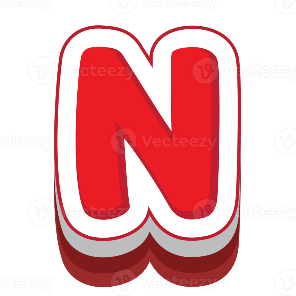 letter n red cartoon text effect png